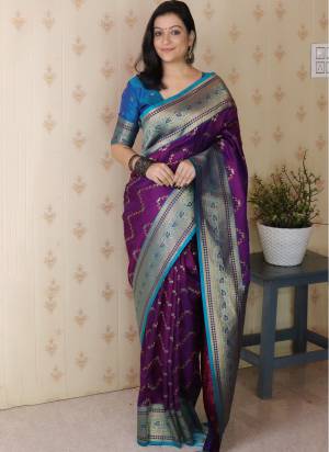 Looking These Party Wear Saree in Fine Colored.These Saree And Blouse is Fabricated On Banarasi Silk.Its Beautified With Weaving Gold Jari Designer.