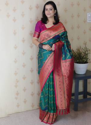 Looking These Party Wear Saree in Fine Colored.These Saree And Blouse is Fabricated On Banarasi Silk.Its Beautified With Weaving Gold Jari Designer.