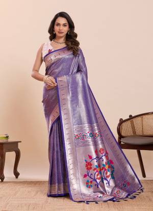 Garb This Party Wear Saree Paired With Blouse.This Saree And Blouse Are Soft Silk Fabric With Woven Paithani Meenakari Designer. Buy This Pretty Saree Now.