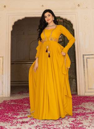 Attrective These Beautiful Party Wear Looking Readymade Gown With Bottom.These Gown And Dupatta Are Georgette Fabricated.Its Beautified With Disigner Embroidery Work.