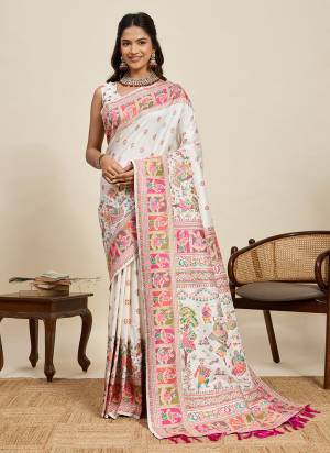 Looking This Party Wear Saree Paired With Blouse.This Saree And Blouse Are Soft Pashmina Silk Fabric With Woven Meenakari Designer. Buy This Pretty Saree Now.