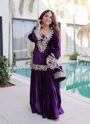 Attactive These Beautiful Looking Readymade Suit With Dupatta.These Top Bottom And Dupatta is Fabricated On Ice Velvet.Its Beautified With Designer Mirror,Jari Embroidery Work.