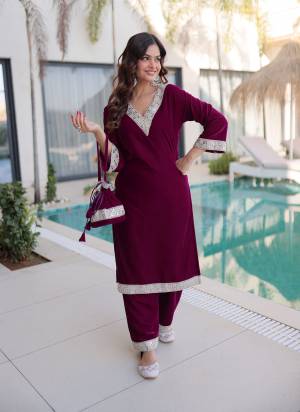 Attactive These Beautiful Looking Readymade Suit With Dupatta.These Top Bottom And Dupatta is Fabricated On Velvet.Its Beautified With Designer Mirror,Jari Embroidery Work.