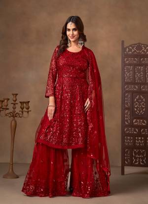 Looking These Beautiful Party Wear Fine Color Sharara Suits.These Top Are Net And Dupatta Are Net And Bottom Net Fabricated.Its Beautified With Designer Sequance Embroidery Work.