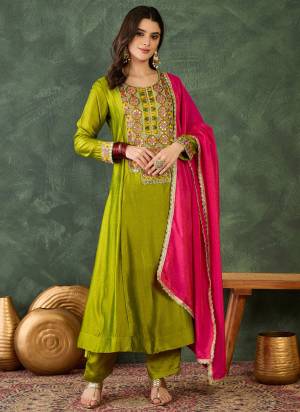 Garb These Beautiful Looking Readymade Suits.These Top Are Vichitra Silk And Bottom Are Vichitra Silk And Vichitra Silk Dupatta Fabricated.Its Beautified  With Disigner Embroidery Work.