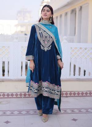 Attactive These Beautiful Looking Readymade Suit With Dupatta.These Top Bottom Are Velvet And Dupatta is Fabricated On Tabby Silk.Its Beautified With Designer Codding,Sequance Embroidery Work.