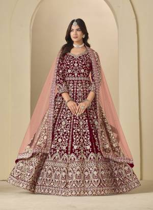 Looking These Beautiful Party Wear Fine Color Anarkali Suits.These Top Are Velvet And Dupatta Are Net And Bottom Santoon Fabricated.Its Beautified With Heavy Designer Sequance Embroidery Work.