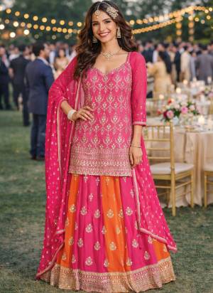 Attrective Looking These Party Wear Lahenga Suit in Fine Colored Pair With Bottom And Dupatta.These Top Are Georgette And Dupatta Are Fabricated On Georgette Pair With Georgette Bottom.Its Beautified With Designer Embroidery,Swarovski Work.