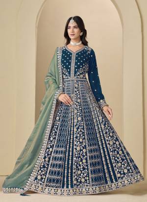 Looking These Beautiful Party Wear Fine Color Anarkali Suits.These Top Are Velvet And Dupatta Are Frendy Silk And Bottom Santoon Fabricated.Its Beautified With Heavy Designer Embroidery Work.