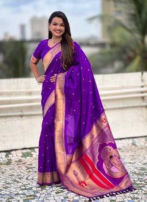 Looking These Party Wear Saree in Fine Colored.These Saree And Blouse is Fabricated On Soft Silk.Its Beautified With Weaving Rich Paithani Pallu Designer.