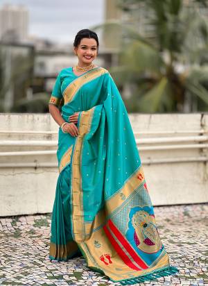 Looking These Party Wear Saree in Fine Colored.These Saree And Blouse is Fabricated On Soft Silk.Its Beautified With Weaving Rich Paithani Pallu Designer.