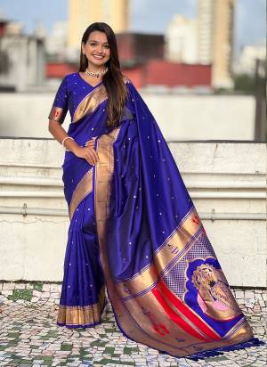 Looking These Party Wear Saree in Fine Colored.These Saree And Blouse is Fabricated On Soft Silk.Its Beautified With Weaving Rich Paithani Pallu Designer.