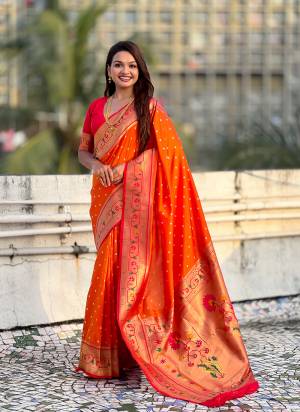 Garb These Party Wear Saree in Fine Colored.These Saree And Blouse is Fabricated On Soft Silk.Its Beautified With Weaving Bandhani Jari, Rich Paithani Meenakari Pallu Designer.