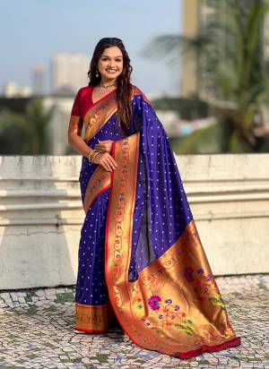Garb These Party Wear Saree in Fine Colored.These Saree And Blouse is Fabricated On Soft Silk.Its Beautified With Weaving Bandhani Jari, Rich Paithani Meenakari Pallu Designer.