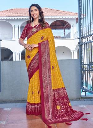 Looking These Traditinol Party Wear Saree in Fine Colored.These Saree Velvet Tussar Silk And Blouse is Fabricated On Velvet Tussar Silk Pair.Its Beautified With Woven Pallu Border Designer With Bandhani Printed.