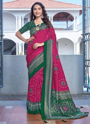 Looking These Traditinol Party Wear Saree in Fine Colored.These Saree Velvet Tussar Silk And Blouse is Fabricated On Velvet Tussar Silk Pair.Its Beautified With Woven Pallu Border Designer With Bandhani Printed.