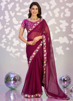 Attractive These Party Wear Ready To Wear Saree in Fine Colored Pair With Blouse.These Saree Are Simmer Chiffon and Blouse Are Fabricated On Art Silk.Its Beautified With Solid With Embroidery Work Blouse And Lace Border Designer.
