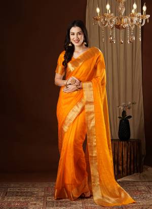 Grab These Party Wear Saree in Fine Colored Pair With Blouse.These Saree and Blouse Are Fabricated On Organza.Its Beautified With Woven Jari Designer.