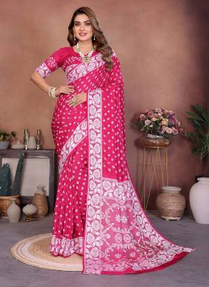 Attractive These Festive Wear Saree in Fine Colored.These Saree And Blouse is Fabricated On Viscose Silk.Its Beautified With Weaving Border Designer With Hand Made Bandhej Printed.