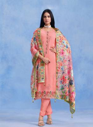 Attractive These Party Wear Salwar Suit in Fine Colored Pair With Bottom And Dupatta.These Top Are Catonic Georgette And Dupatta Are Fabricated On Organza Pair With Santoon Bottom.Its Beautified With Designer Thread Embroidery,Swarovski Work With Digital Brasso Printed Dupatta.