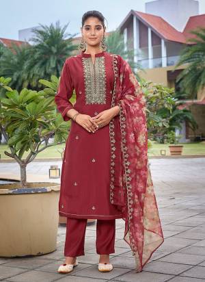 Attractive These Beautiful Party Wear Designer Readymade Suits.These Top And Bottom Are Viscose Chanderi And Dupatta is Fabricated On Organza.Its Beautified With Designer Embroidery Work,Printed Dupatta.