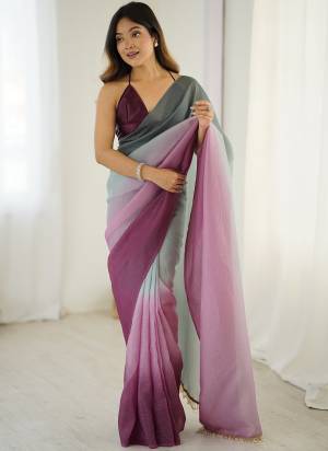 Attrective These Party Wear Ready To Wear Saree in Fine Two Tone Colored.These Saree Are Candy Crush Silk And Blouse is Satin Silk Fabricated.Its Beautified With Pedding Color Solid With Latkan Lace.