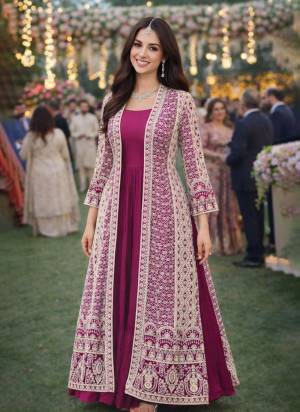  Looking These Party Wear Fine Colored Pair Gown With Jacket.These Gown Are Chinon And Jacket Are Fabricated On Chinon.Its Beautified With Designer Heavy Embroidery Work.