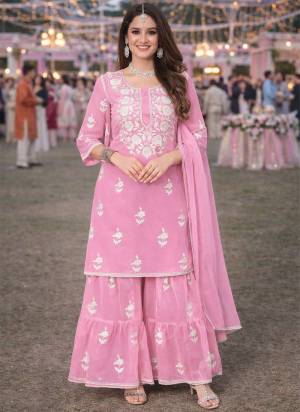 Attrective These Beautiful Looking Party Wear Free Size Plazzo Suits.These Top And Bottom Are Georgette And Georgette Dupatta Fabricated.Its Beautified  With Disigner Heavy Embroidery Work.