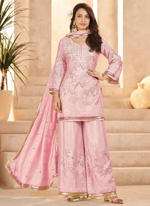 Looking These Beautiful Looking Readymade Plazzo Suits.These Top Are Chinon And Bottom Are Chinon And Dupatta Are Chinon Fabricated.Its Beautified With Designer Viscose Thread,Sequance Embroidery,Mirror Hand Work.