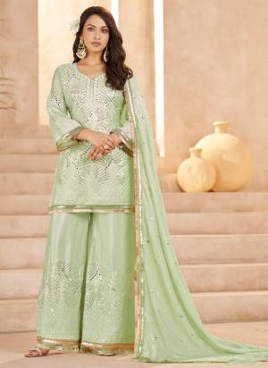 Looking These Beautiful Looking Readymade Plazzo Suits.These Top Are Chinon And Bottom Are Chinon And Dupatta Are Chinon Fabricated.Its Beautified With Designer Viscose Thread,Sequance Embroidery,Mirror Hand Work.