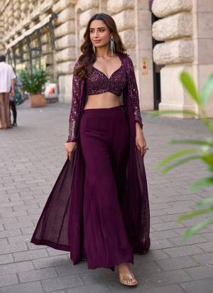 Looking These Fancy Party Wear Free Size Stitched Plazzo Suit With Shrug in Fine Colored Pair.These Top And Bottom Are Georgette And Pair With Georgette Shrug Fabric.Its Beautified With Heavy Designer Sequance Embroidery Work.