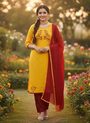 Garb These Disigner Suit in Fine Colored Pair With Bottom And Dupatta.These Top Are Cotton Slub And Dupatta Are Fabricated On Nazmin Pair With Cotton Bottom.Its Beautified With Designer Embroidery Work.