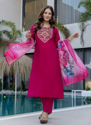 Looking These Suit in Fine Colored Pair With Bottom And Dupatta.These Top Are P V Chanderi And Bottom Are Fabricated On P V Chanderi Pair With Jacquard Silk Dupatta.Its Beautified With Designer Embroidery Work.