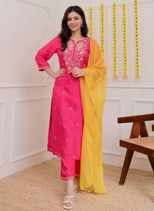 Looking These Suit in Fine Colored Pair With Bottom And Dupatta.These Top Are Chanderi And Bottom Are Fabricated On Chanderi Pair With Organza Dupatta.Its Beautified With Designer Embroidery Work.