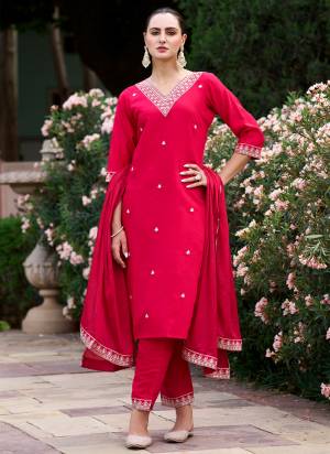 Attractive These Beautiful Readymade Suits With Dupatta.These Suit is Fabricated On Top Are Silk Blend And Bottom Are Silk Blend And Chanderi Dupatta .Its Beautified With Designer Embroidery Work.