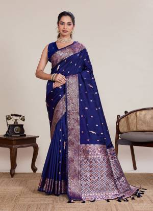 Garb This Party Wear Saree Paired With Blouse.This Saree And Blouse Are Soft Silk Fabric With Woven Sona Chandi Jari Designer. Buy This Pretty Saree Now.