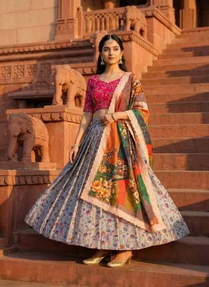 For A Fancy Designer Look,Grab These Lehenga Choli With Dupatta in Fine Colored.These Lehenga Are Satin Silk And Choli Are Art Silk And Dupatta Are Fabricated On Chinon Pair.Its Beautified With Designer Digital Printed With Embroidery Work Blouse.