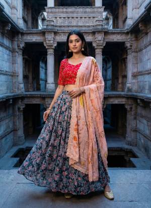 For A Fancy Designer Look,Grab These Lehenga Choli With Dupatta in Fine Colored.These Lehenga Are Satin Silk And Choli Are Art Silk And Dupatta Are Fabricated On Chinon Pair.Its Beautified With Designer Digital Printed With Embroidery Work Blouse.