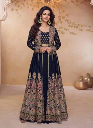 Looking These Fancy Party Wear Free Size Stitched Plazzo Suit With Shrug in Fine Colored Pair.These Top And Bottom Are Chinon And Pair With Chinon Shrug Fabric.Its Beautified With Heavy Designer Heavy Embroidery Work.