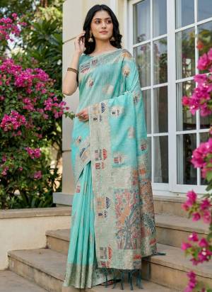 Garb These Fastive And Party Wear Saree in Fine Colored.These Saree And Blouse is Fabricated On Linen Cotton.Its Beautified With Weaving Designer.