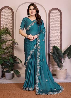 Attrective These Party Wear Saree in Fine Colored.These Saree Are Satin Chiffon And Blouse is Satin Chiffon Fabricated.Its Beautified With Designer Embroidery Cut Work.