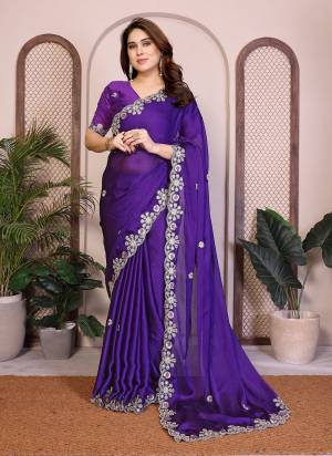 Attrective These Party Wear Saree in Fine Colored.These Saree Are Satin Chiffon And Blouse is Satin Chiffon Fabricated.Its Beautified With Designer Embroidery Cut Work.