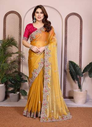 Looking These Party Wear Fancy Saree in Fine Colored.These Saree Are Fendy Chiffon And Blouse is Art Silk Fabricated.Its Beautified With Heavy Designer Embroidery Cut Work.