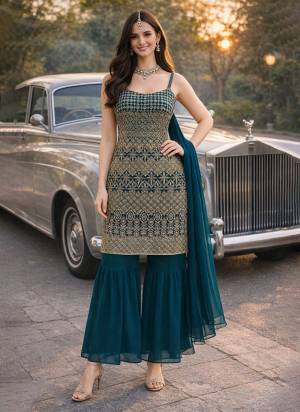 Garb These Beautiful Looking Readymade Sharara Suits.These Top And Dupatta Are Georgette And Bottom Are Georgette Fabricated.Its Beautified With Disigner Heavy Thread,Sequance Embroidery Work.