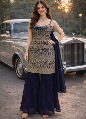 Garb These Beautiful Looking Readymade Sharara Suits.These Top And Dupatta Are Georgette And Bottom Are Georgette Fabricated.Its Beautified With Disigner Heavy Thread,Sequance Embroidery Work.