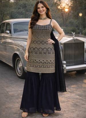 Garb These Beautiful Looking Readymade Sharara Suits.These Top And Dupatta Are Georgette And Bottom Are Georgette Fabricated.Its Beautified With Disigner Heavy Thread,Sequance Embroidery Work.