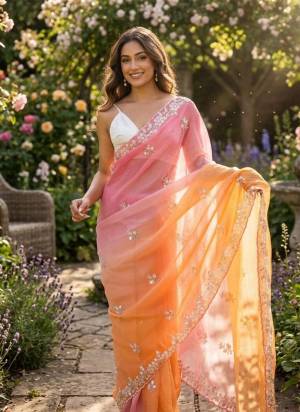 Looking These Party Wear Saree in Fine Sheded Colored.These Saree Are Pixal Crush And Blouse is Satin Fabricated.Its Beautified With Designer Sequance,Moti,Cut Dana Embroidery Work.