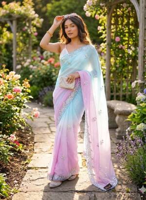 Looking These Party Wear Saree in Fine Sheded Colored.These Saree Are Pixal Crush And Blouse is Satin Fabricated.Its Beautified With Designer Sequance,Moti,Cut Dana Embroidery Work.