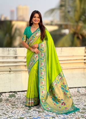 Looking These Party Wear Saree in Fine Colored.These Saree And Blouse is Fabricated On Paithani Silk.Its Beautified With Weaving Meenakari Peacock, Jari Designer.