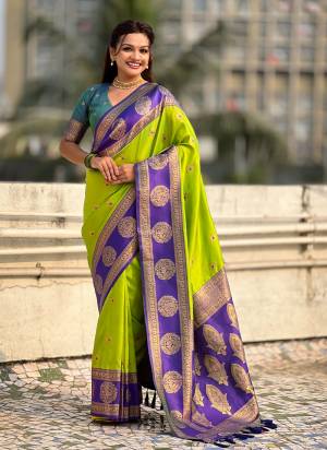 Looking These Party Wear Saree in Fine Colored.These Saree And Blouse is Fabricated On Soft Silk.Its Beautified With Weaving Peacock Jari Designer.